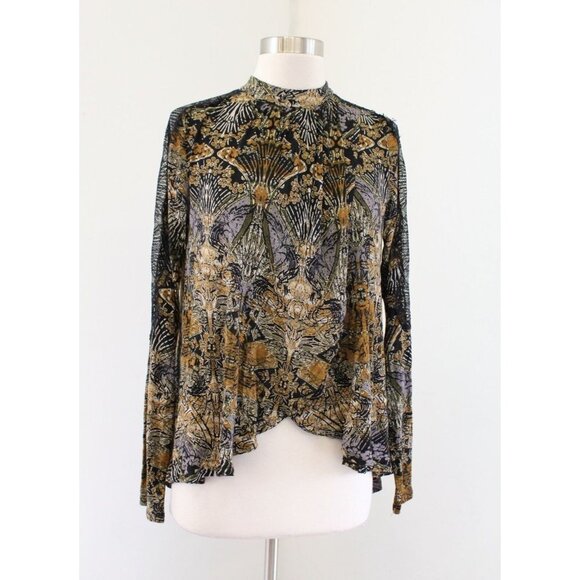 Free People Sepia Toned New World Jersey Nouveau flowy cross front Top size S - Picture 2 of 16